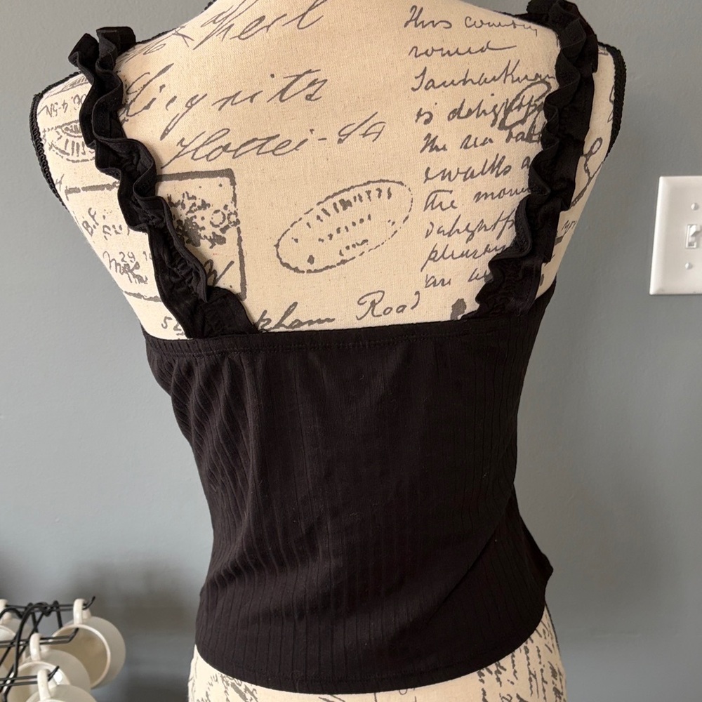 NOBO Med Black Button-Down Ruffle Strap Top - Picture 3 of 3